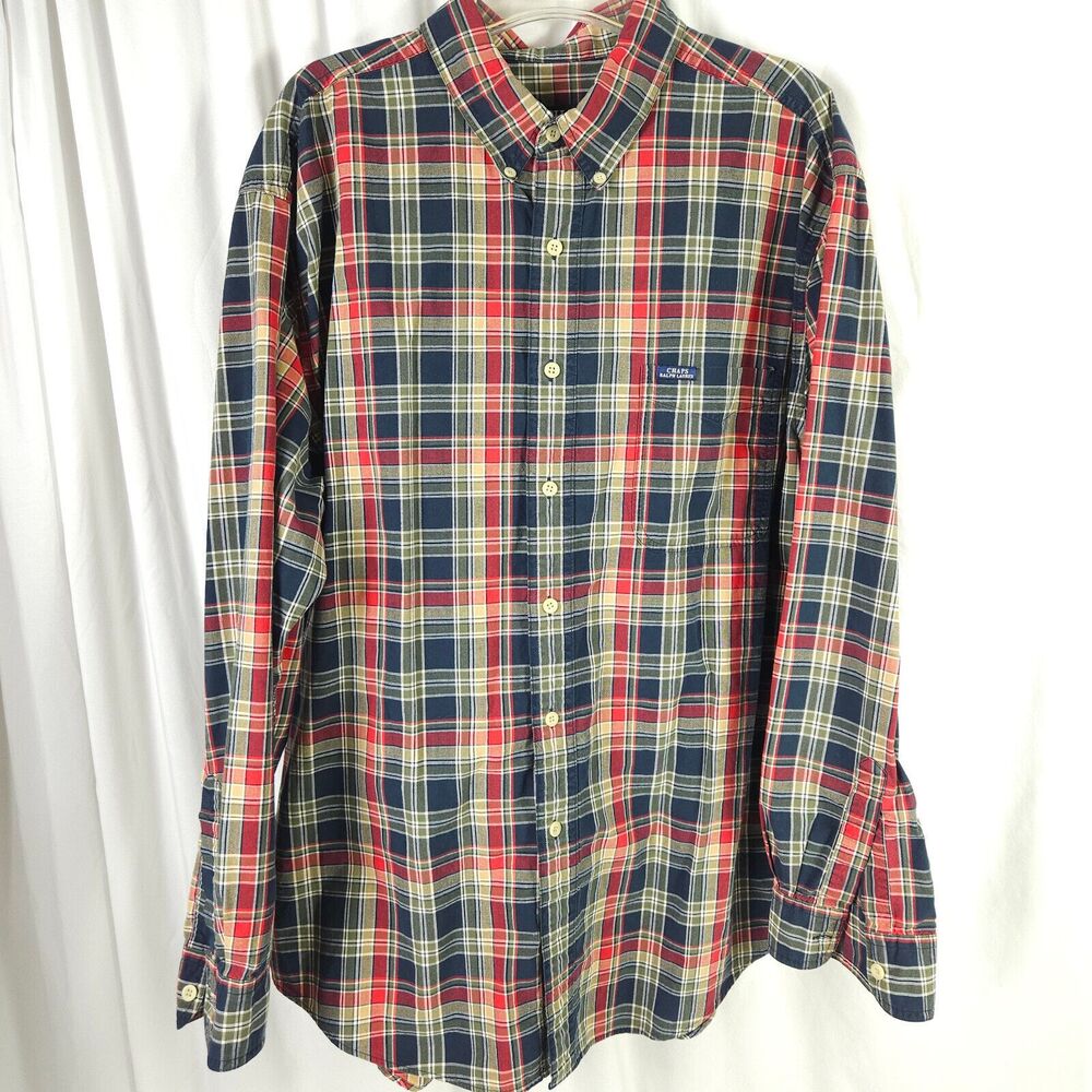 Vintage Chaps Ralph Lauren Mens XL Plaid Long Sleeve Button Down Button Up Shirt